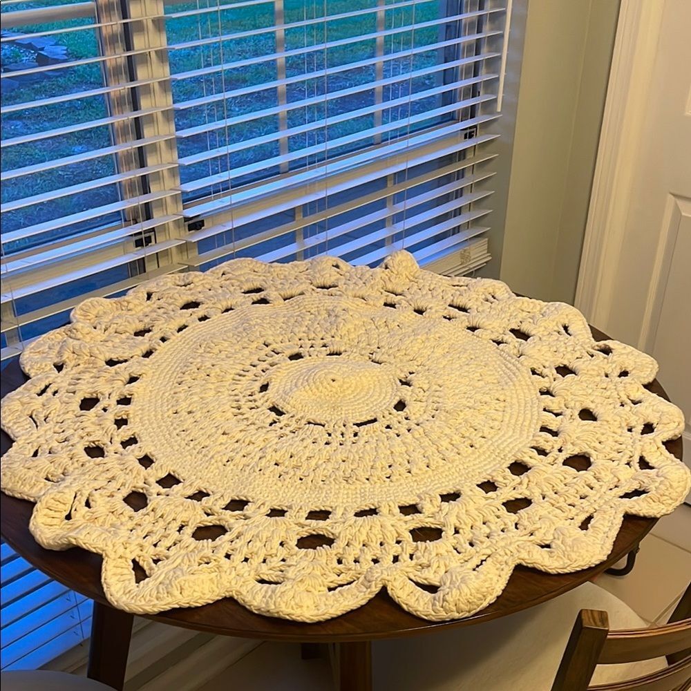 Elegant Cream Crochet Tablecloth